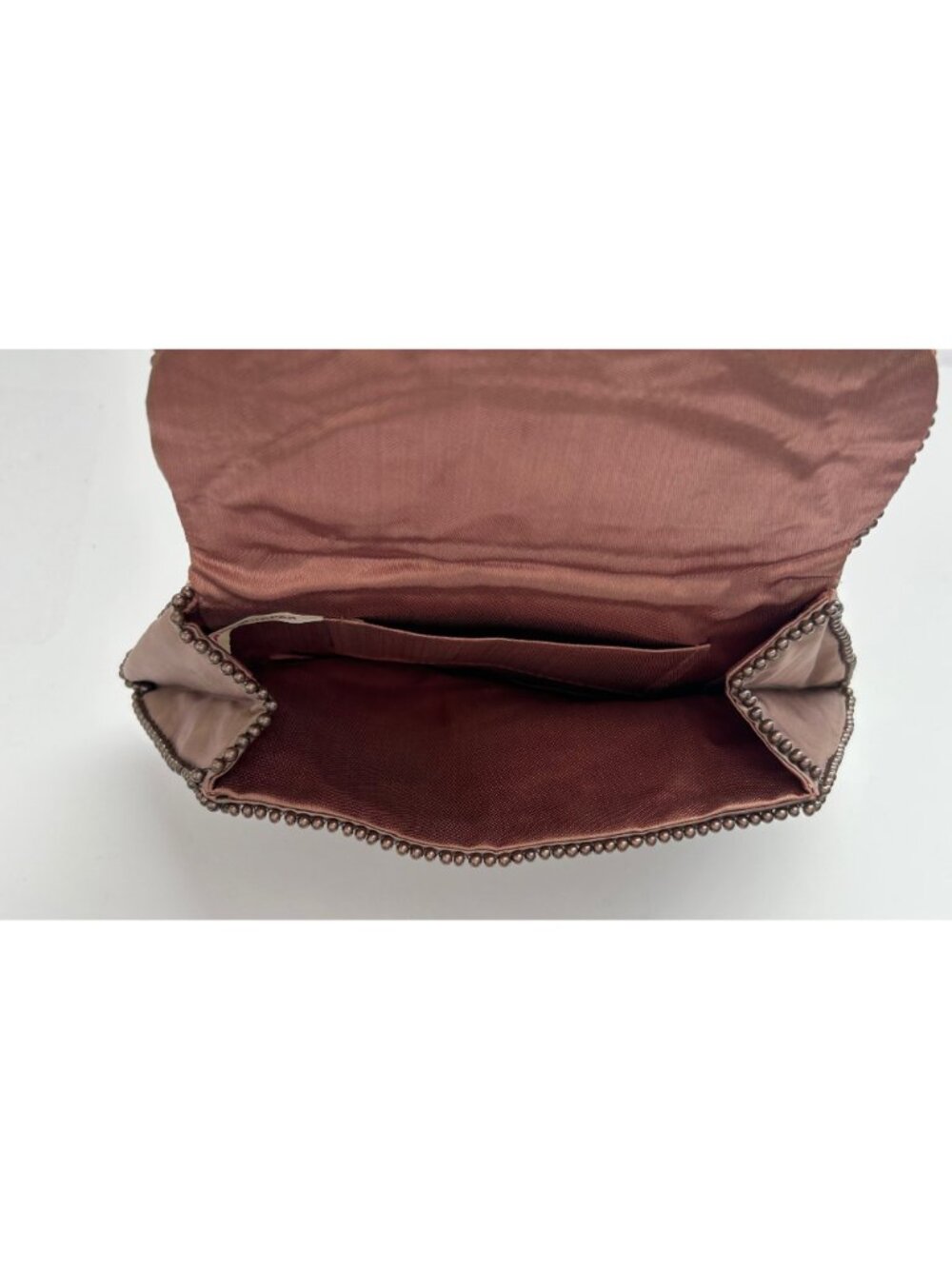 Vintage Brown Satin Beaded Clutch w/ Floral Motif Design - Picture 6 of 8